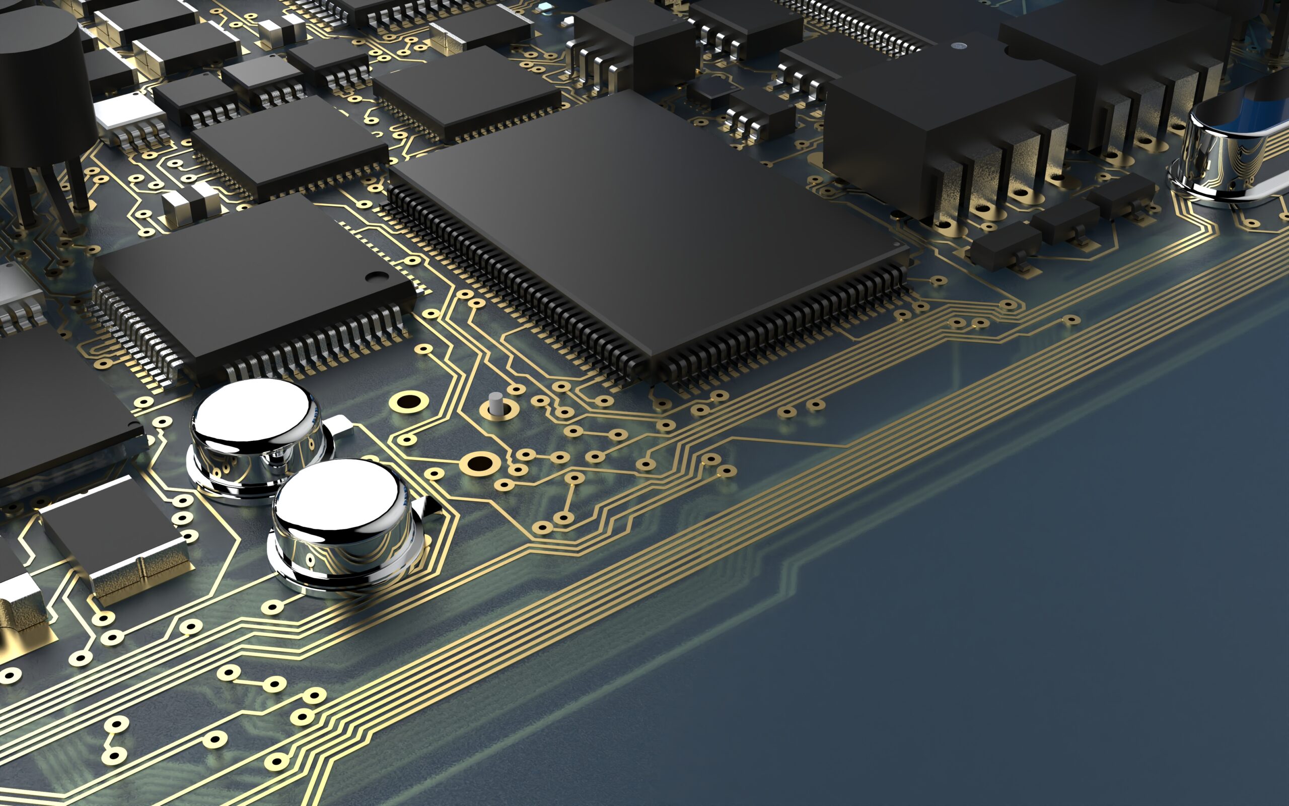 processor chip on a printed circuit board in red backlight. 3d illustration on the topic of technology and the power of artificial intelligence.